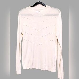 Express Lightweight Sweater Medium Ivory W Beading